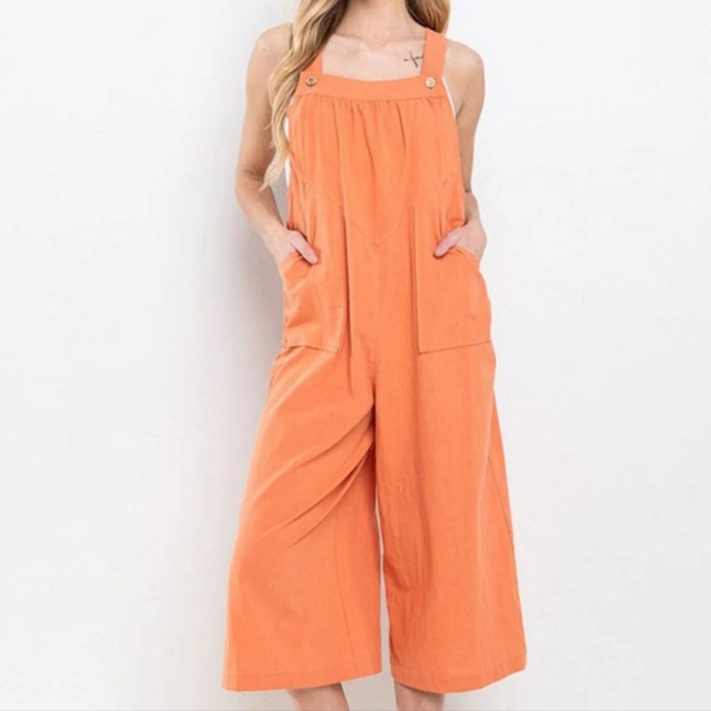 Cotton Cropped Sleeveless Wide Leg Jumpsuit with Pockets Small NWT